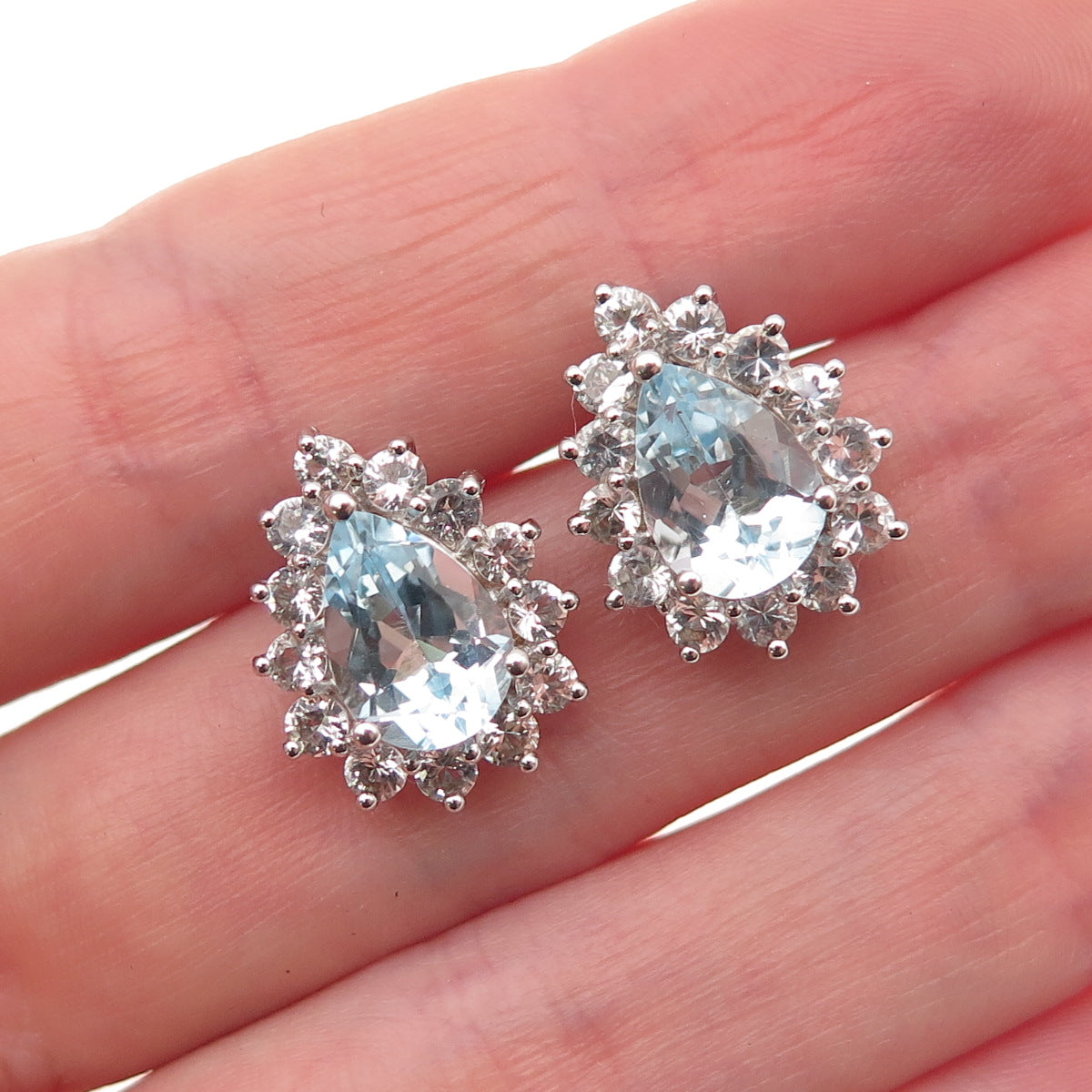Harold Trujillo 925 Sterling Silver Real Blue & White Topaz Teardrop Earrings