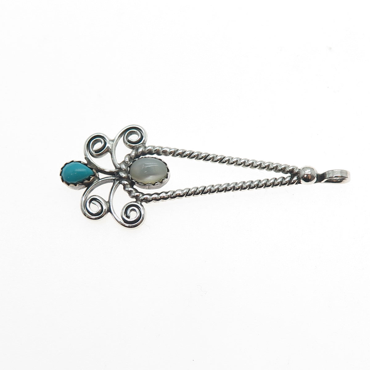 Frank Yazzie Navajo Old Pawn 925 Sterling Silver Vintage Turquoise & MOP Pendant