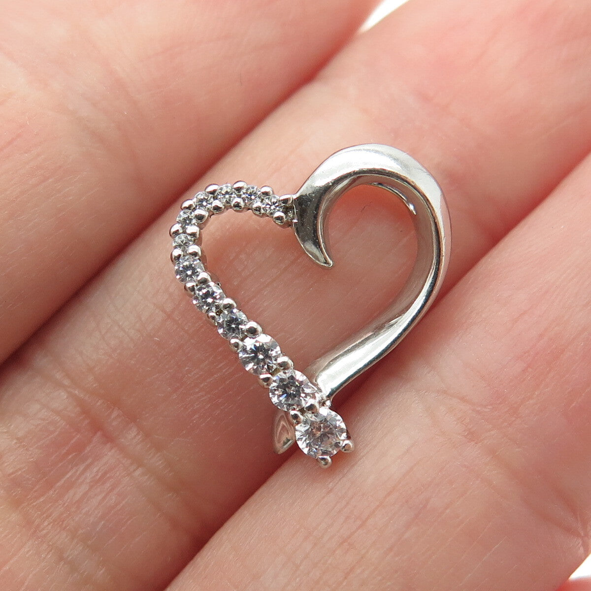 SAI 925 Sterling Silver Round-Cut Graduated C Z Heart Minimalist Slide Pendant