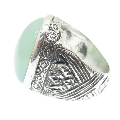 Old Pawn 925 Sterling Silver Vintage Cabochon Chalcedony Oxidized Ring Size 6.5