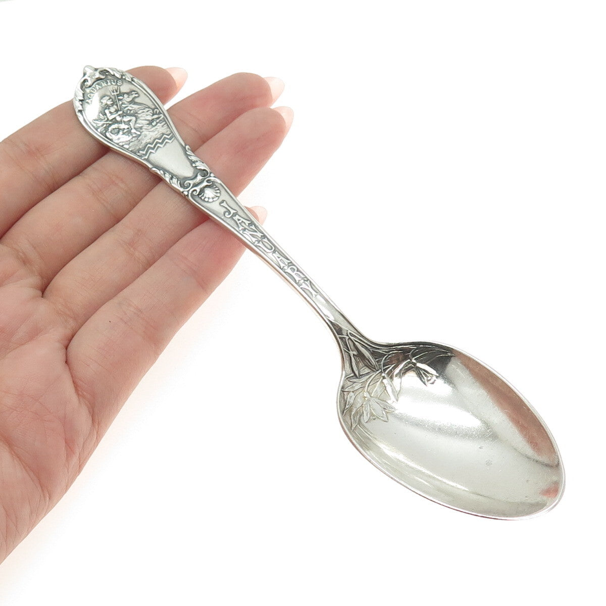 GORHAM 925 Sterling Silver Antique Art Deco Aquarius Zodiac January Coffee Spoon