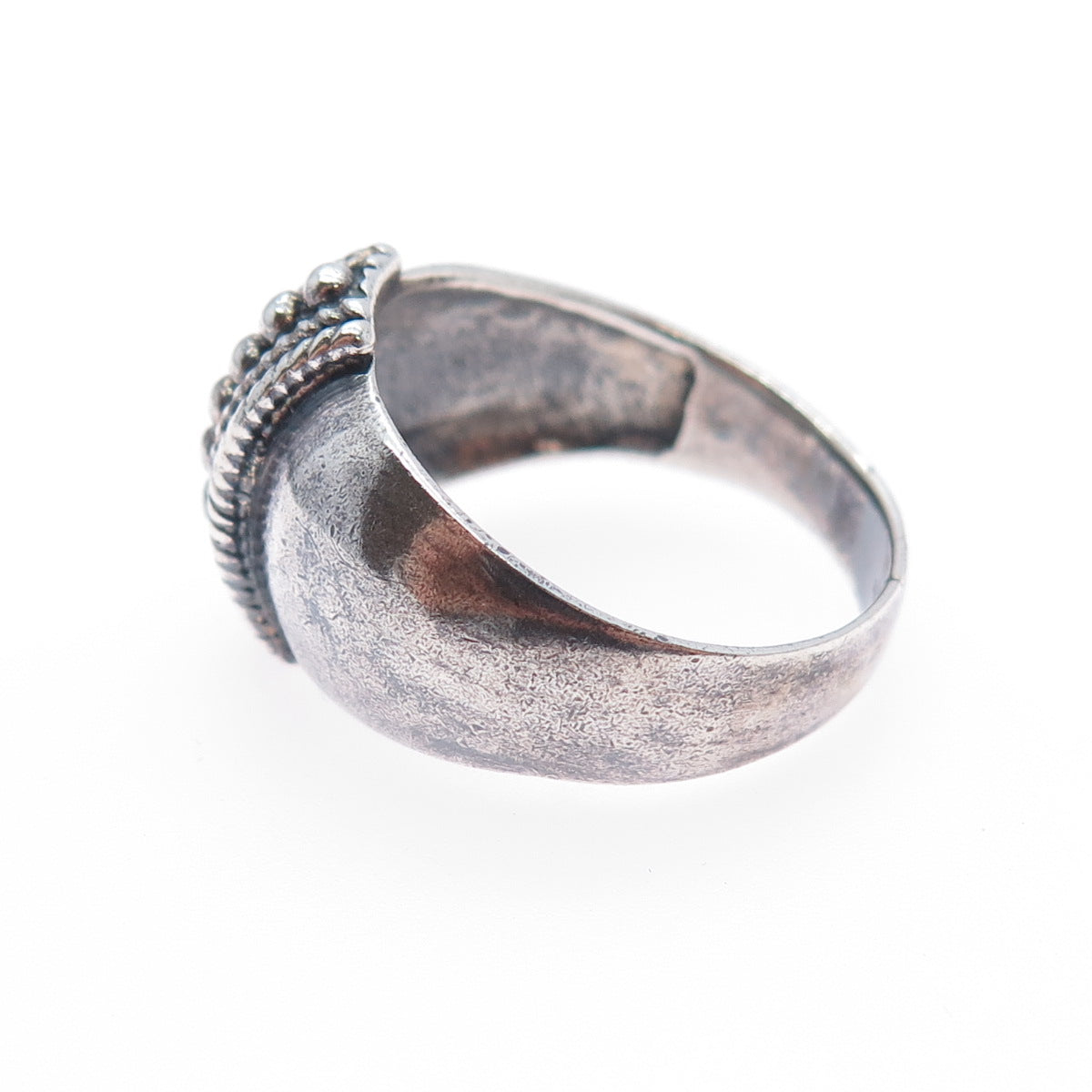 925 Sterling Silver Vintage Modernist Beaded Oxidized Ring Size 9.75