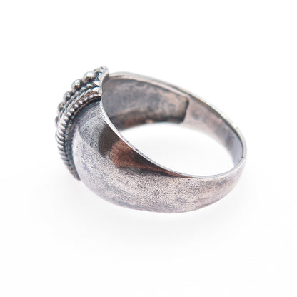 925 Sterling Silver Vintage Modernist Beaded Oxidized Ring Size 9.75