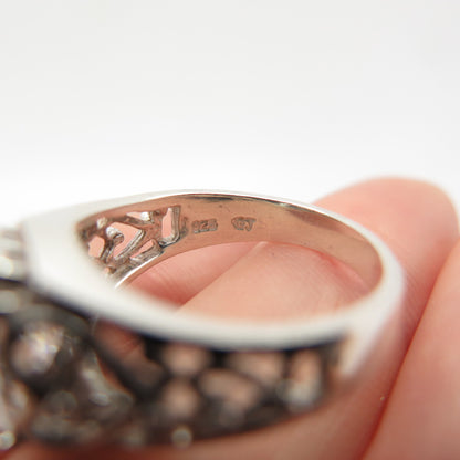 925 Sterling Silver Oval-Cut C Z Ornate Ring Size 6.25