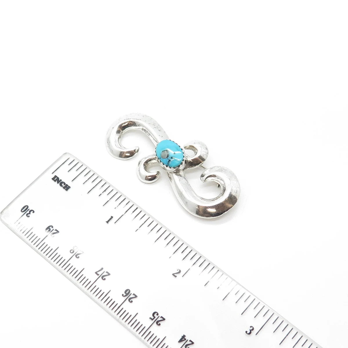 925 Sterling Silver Southwestern Real Turquoise Gem Snake Eye Tribal Pin Brooch