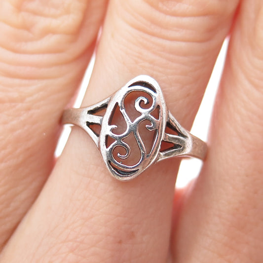 925 Sterling Silver Vintage SS Monogram Oxidized Ring Size 7.75