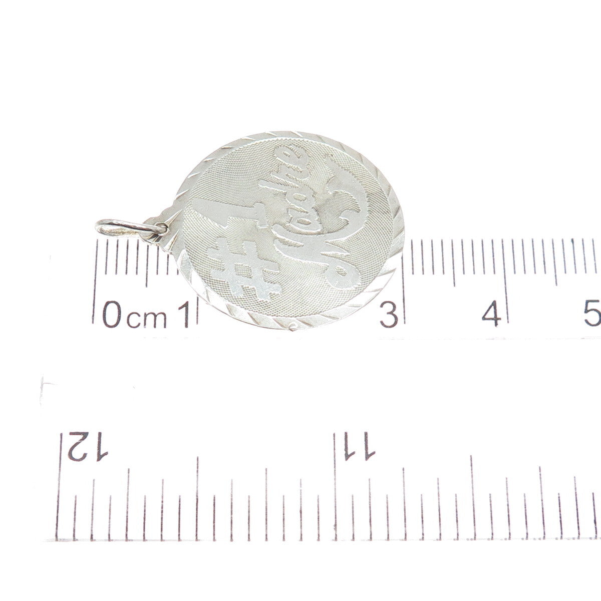 925 Sterling Silver Vintage "Madre Number 1" Textured Round Pendant