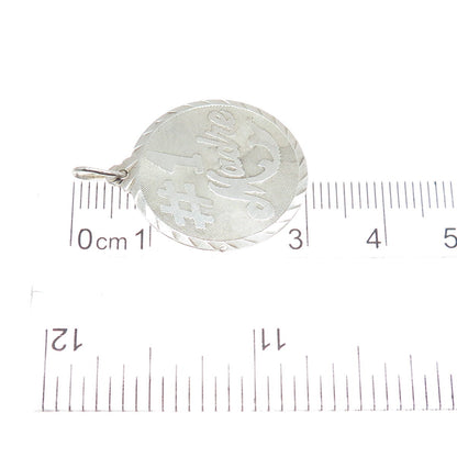 925 Sterling Silver Vintage "Madre Number 1" Textured Round Pendant
