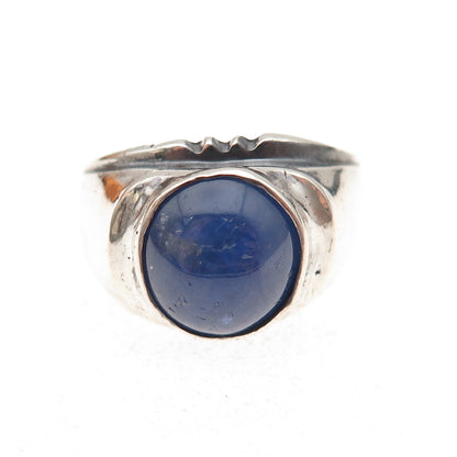 925 Sterling Silver Vintage Real Sapphire Oxidized Ring Size 7.75