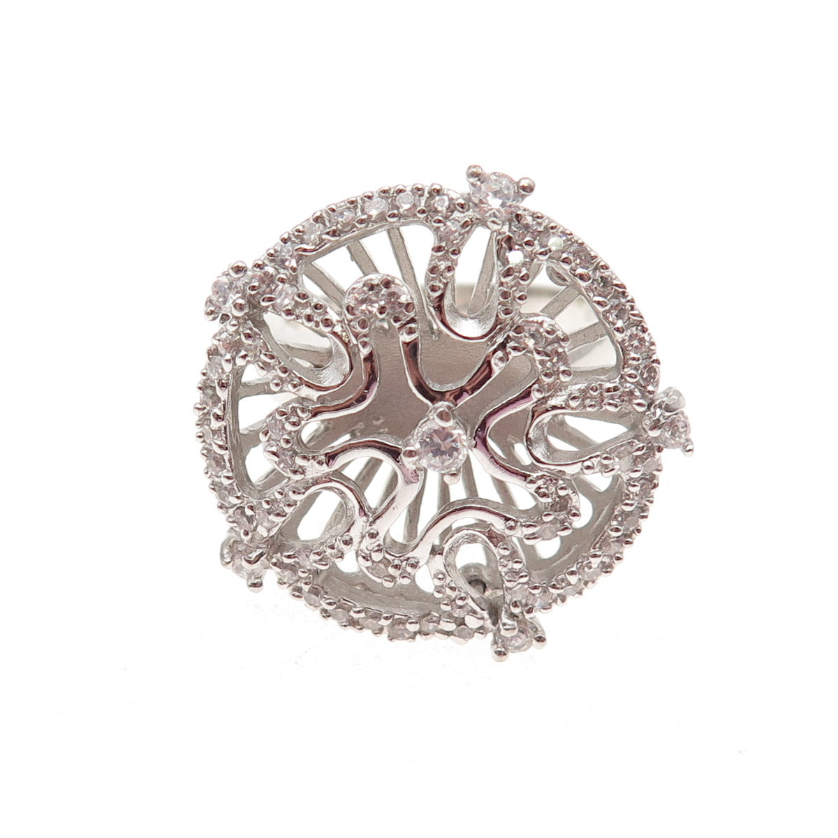 925 Sterling Silver Round-Cut C Z Star Circle of Life Ring Size 7