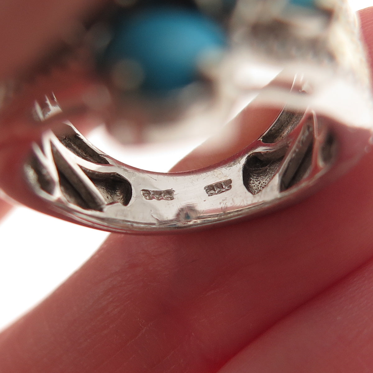 Chuck Clemency 925 Sterling Silver 2-Tone Real Turquoise Apatite Ring Size 5.25