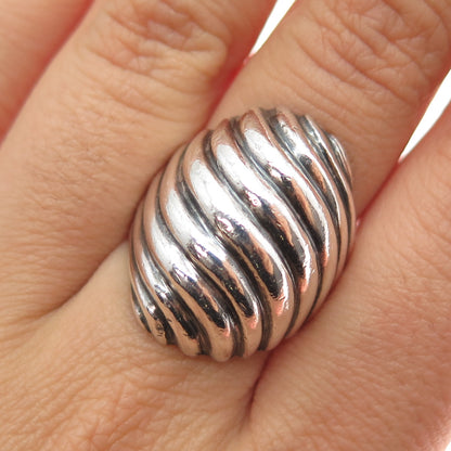 925 Sterling Silver Vintage Mexico Modernist Ribbed Oxidized Ring Size 8.75