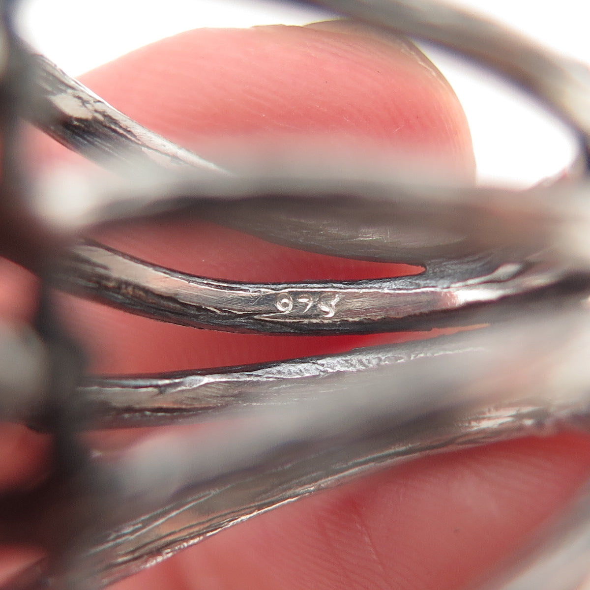 925 Sterling Silver Vintage Modernist 8-Row Oxidized Ring Size 7