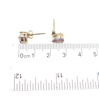 925 Sterling Silver Gold Plated Real Pear-Cut Amethyst Stud Earrings