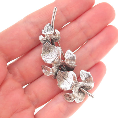Beau 925 Sterling Silver Antique Art Deco Floral Oxidized Pin Brooch