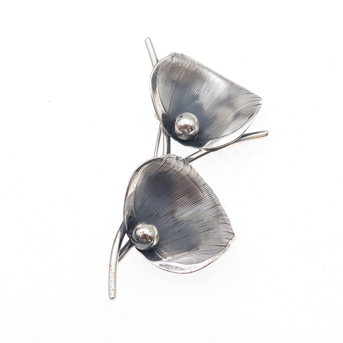 Beau 925 Sterling Silver Vintage Calla Lily Oxidized Pin Brooch