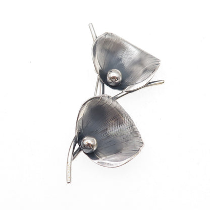 Beau 925 Sterling Silver Vintage Calla Lily Oxidized Pin Brooch