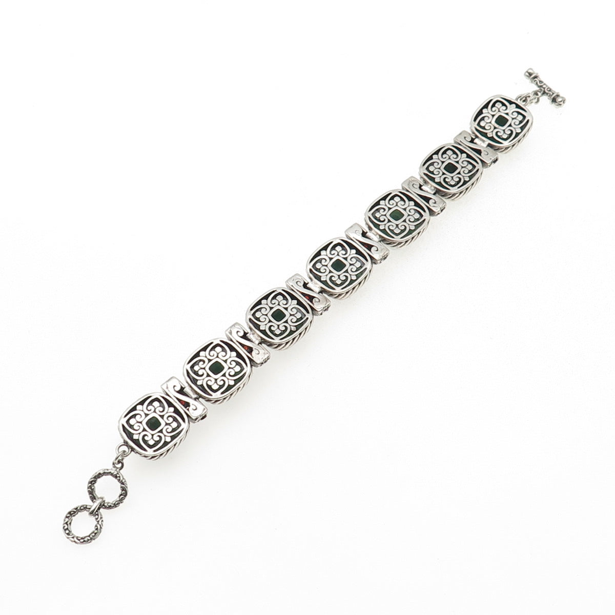 925 Sterling Silver Vintage Real Kingman Turquoise & Red Garnet Bracelet 7.5"