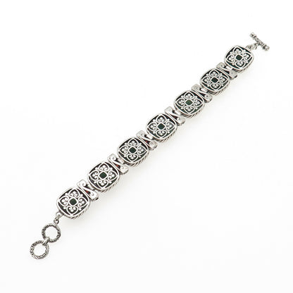 925 Sterling Silver Vintage Real Kingman Turquoise & Red Garnet Bracelet 7.5"