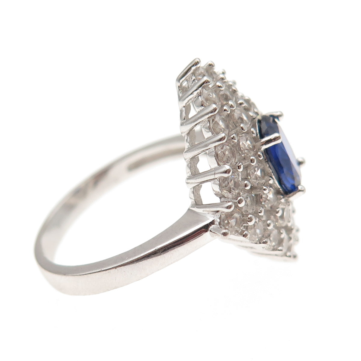 925 Sterling Silver Vintage Real Sapphire & White Topaz Ring Size 8.25
