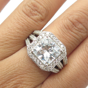 925 Sterling Silver Emma Skye Radiant-Cut Shaped C Z Engagement Ring Size 7