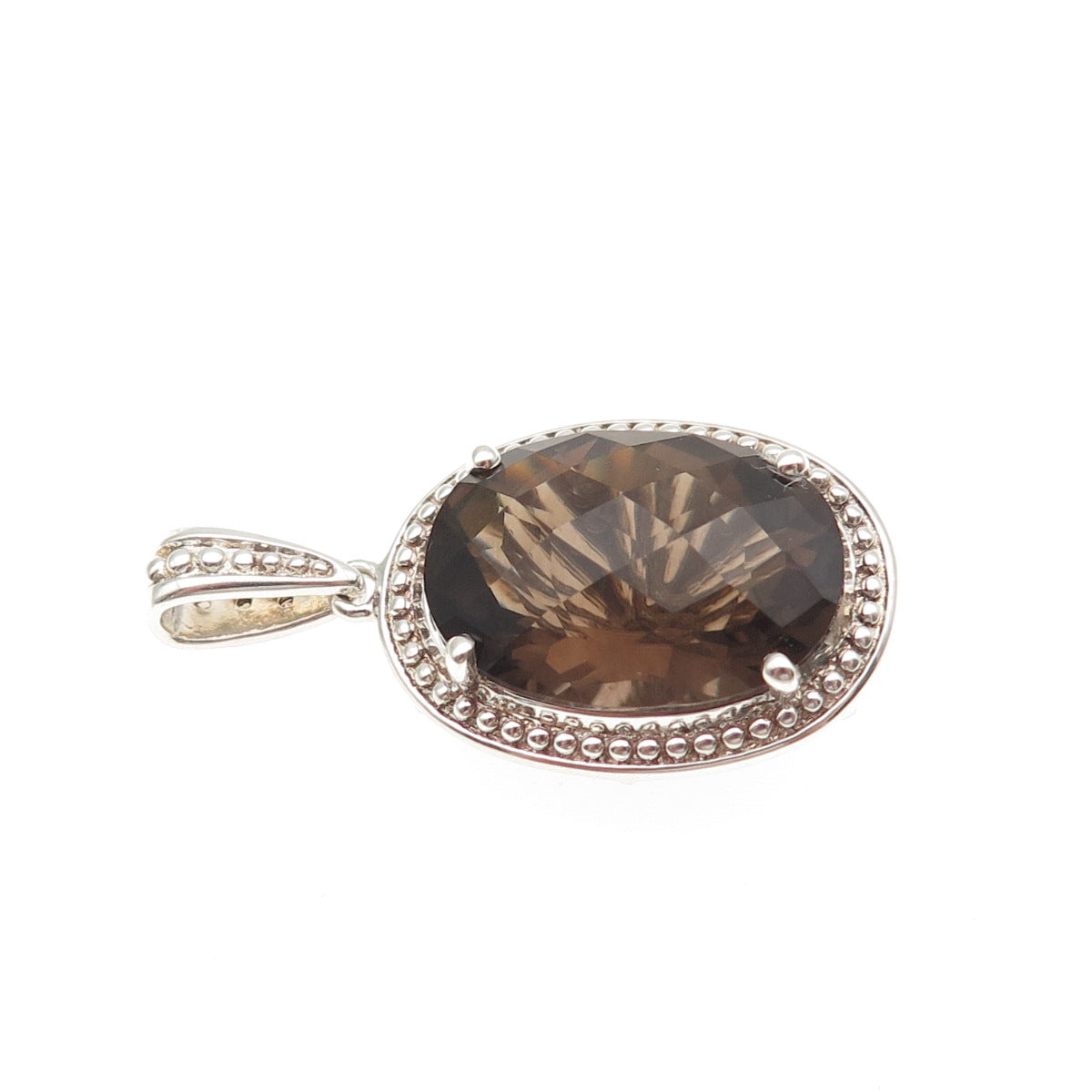 MICHELLE ALBALA 925 Sterling Silver Real Champagne Diamond Smoky Quartz Pendant