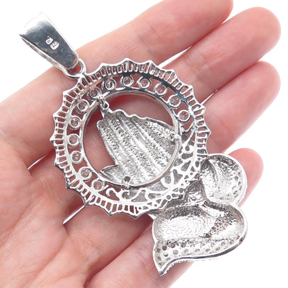 925 Sterling Silver Round-Cut C Z Praying Hands Pendant