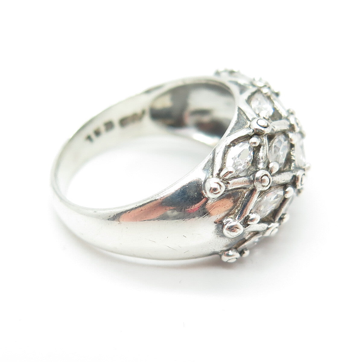 925 Sterling Silver Marquise-Cut C Z Mesh Ring Size 7