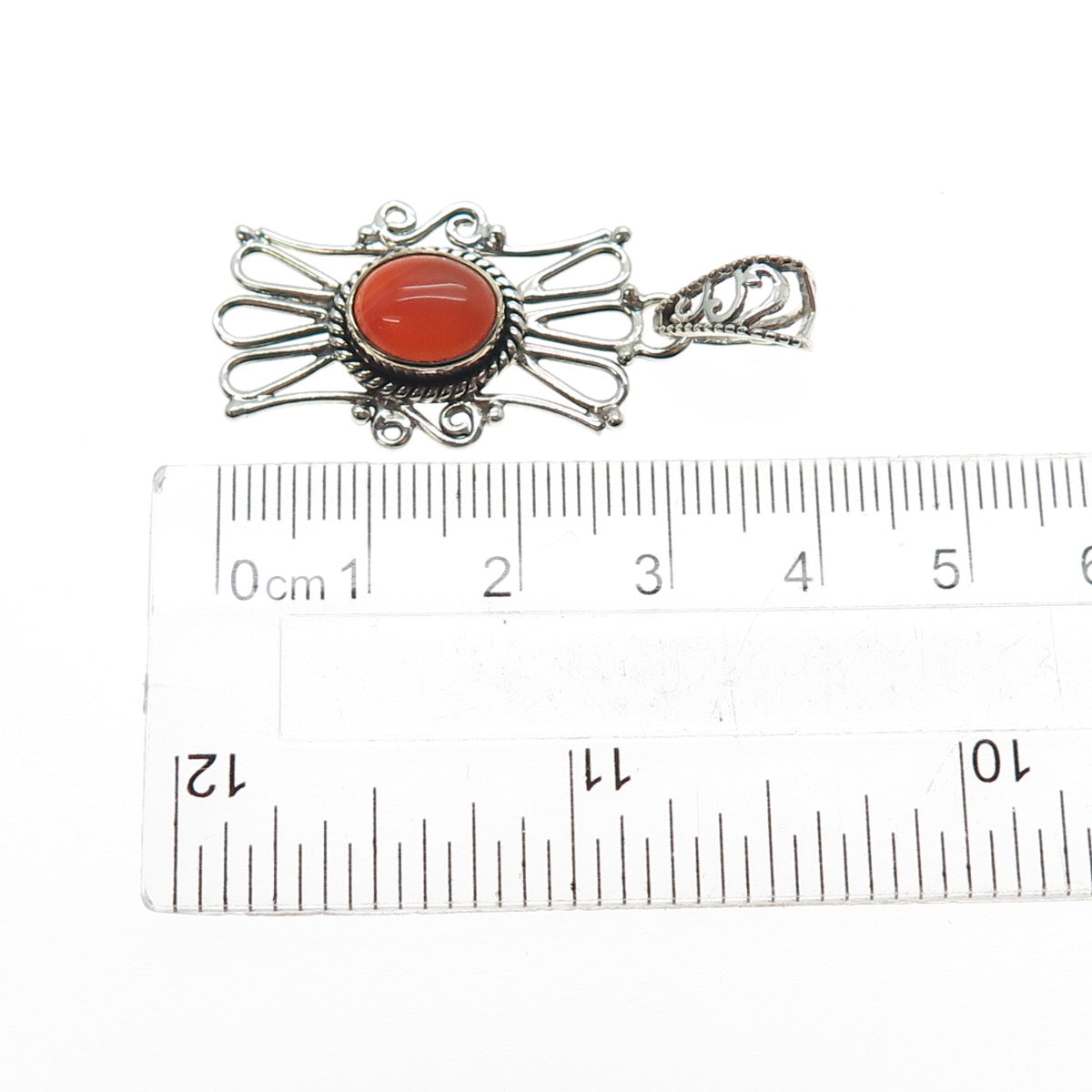 925 Sterling Silver Vintage Real Agate Ornate Oxidized Charm Pendant