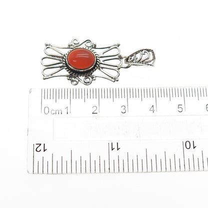 925 Sterling Silver Vintage Real Agate Ornate Oxidized Charm Pendant