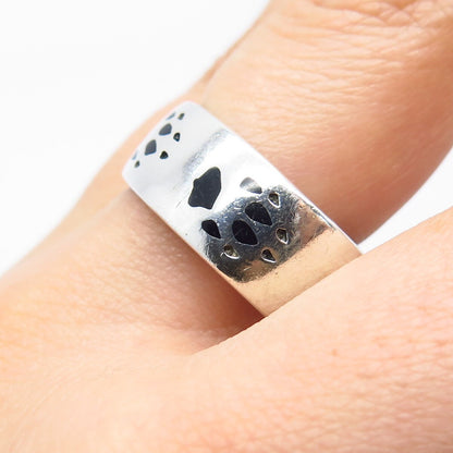 925 Sterling Silver Vintage Enamel Paw Band Ring Size 11.75