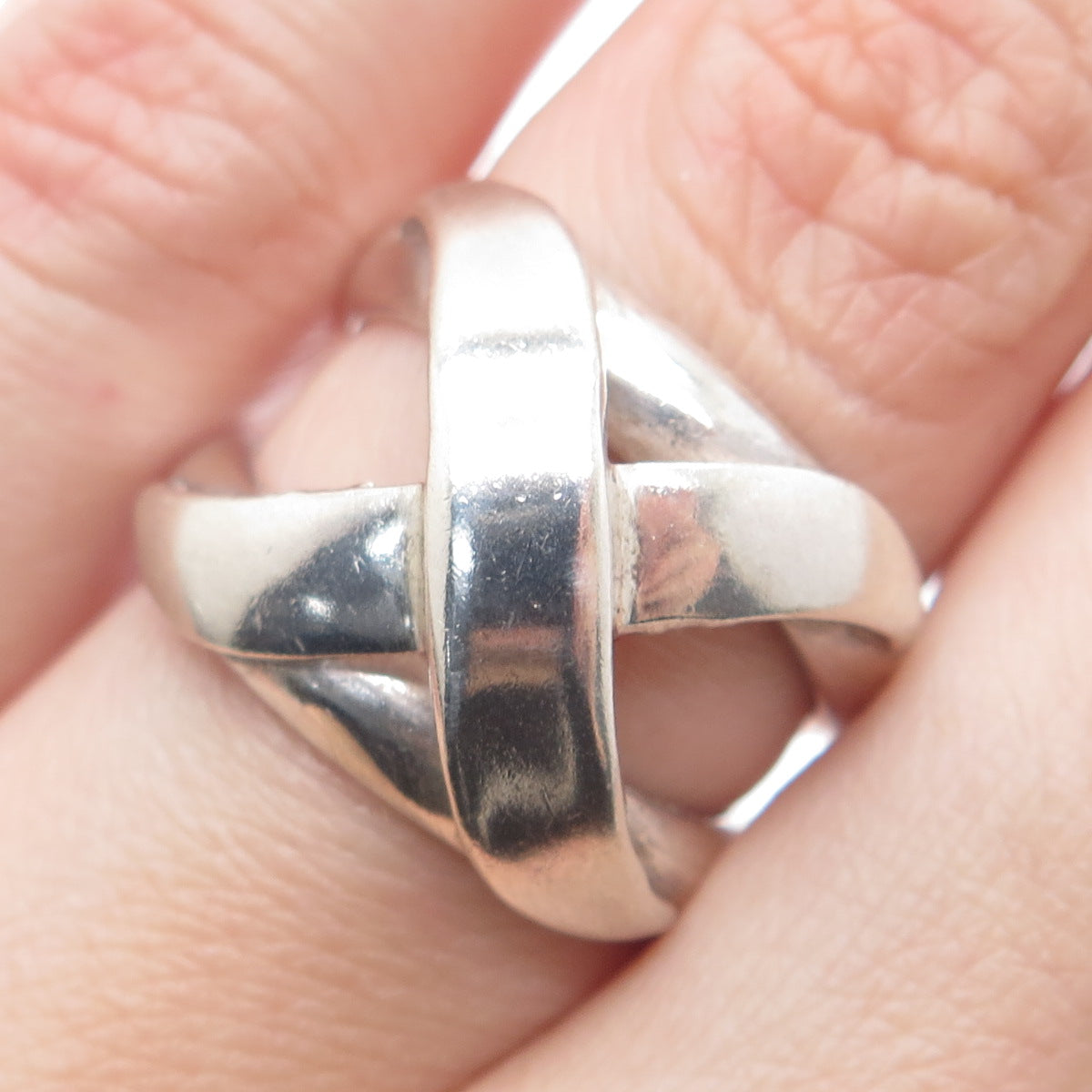 950 Silver Vintage Crossover Wide Ring Size 6.25
