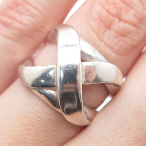 950 Silver Vintage Crossover Wide Ring Size 6.25