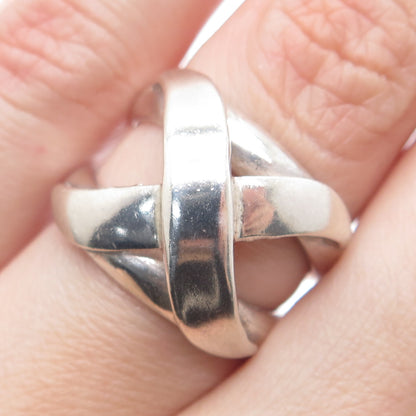 950 Silver Vintage Crossover Wide Ring Size 6.25