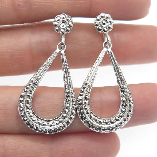 KD Kimler Daniel 925 Sterling Silver Vintage Real Marcasite Screw Back Earrings