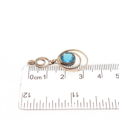 Gold Filled Antique Art Deco Round-Cut Blue Rhinestone Multi-Circle Pendant