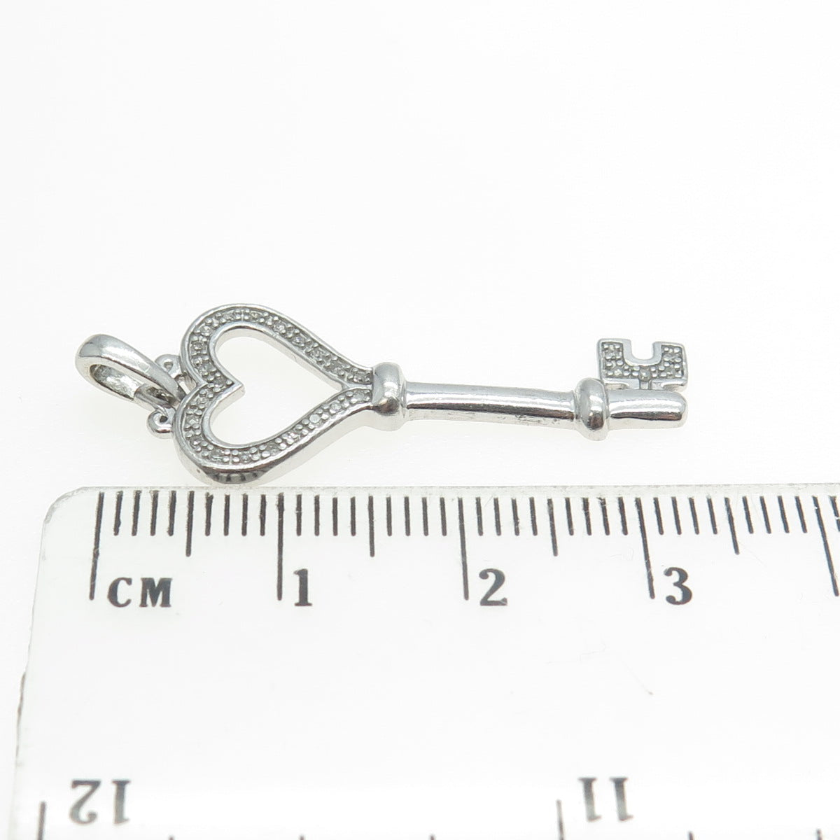 925 Sterling Silver Real Round-Cut Diamond Love Key Heart Pendant