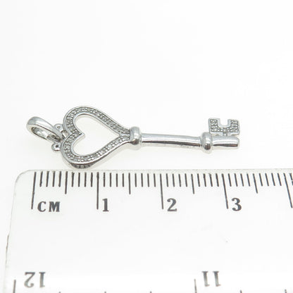 925 Sterling Silver Real Round-Cut Diamond Love Key Heart Pendant