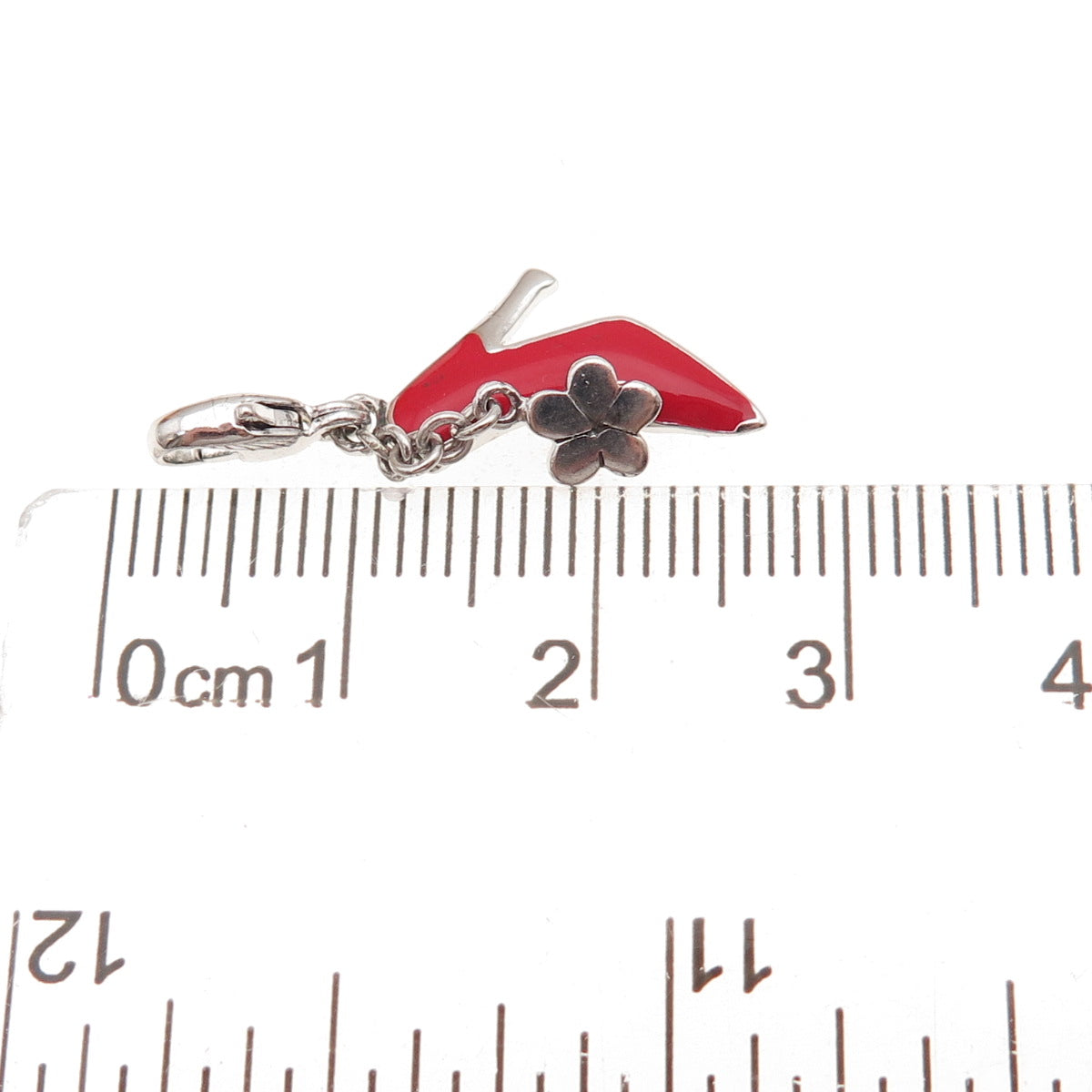 925 Sterling Silver Enamel & C Z High-Heeled Shoe Lobster Lock Charm Pendant
