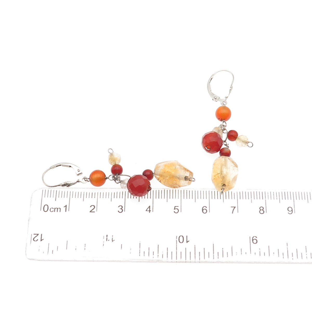 925 Sterling Silver Vintage Real Carnelian Clear Quartz Citrine Beaded Earrings