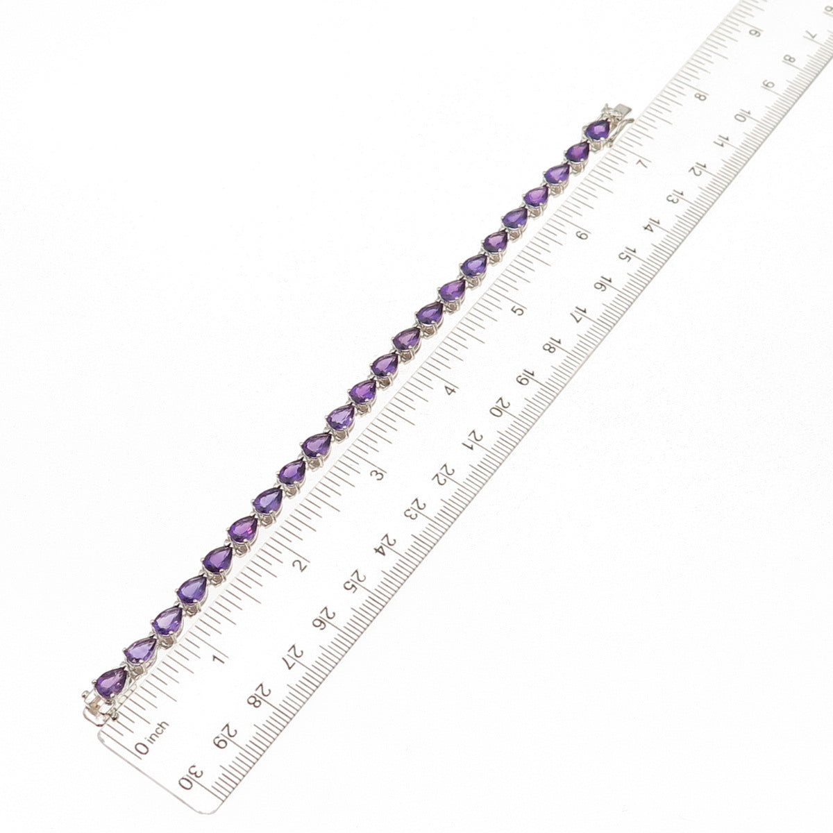 925 Sterling Silver Real Pear-Cut Amethyst Bracelet 7"