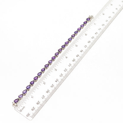 925 Sterling Silver Real Pear-Cut Amethyst Bracelet 7"