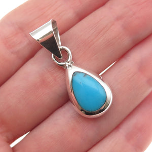 925 Sterling Silver Vintage Mexico Real Bisbee Turquoise Teardrop Charm Pendant