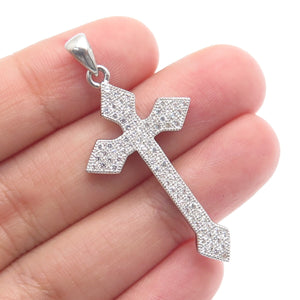 925 Sterling Silver Round-Cut C Z Sparkle Cross Religious Charm Pendant