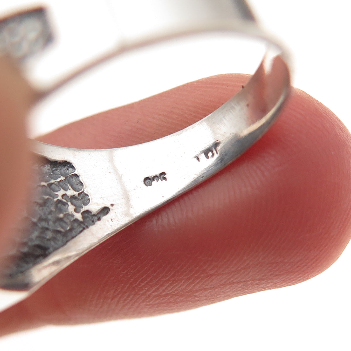 925 Sterling Silver Vintage Real Black Onyx Hammered Oxidized Ring Size 9