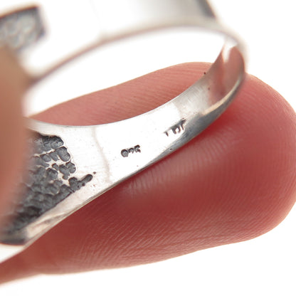 925 Sterling Silver Vintage Real Black Onyx Hammered Oxidized Ring Size 9