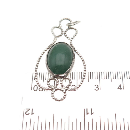 925 Sterling Silver Vintage Real Cabochon Aventurine Ornate Charm Pendant