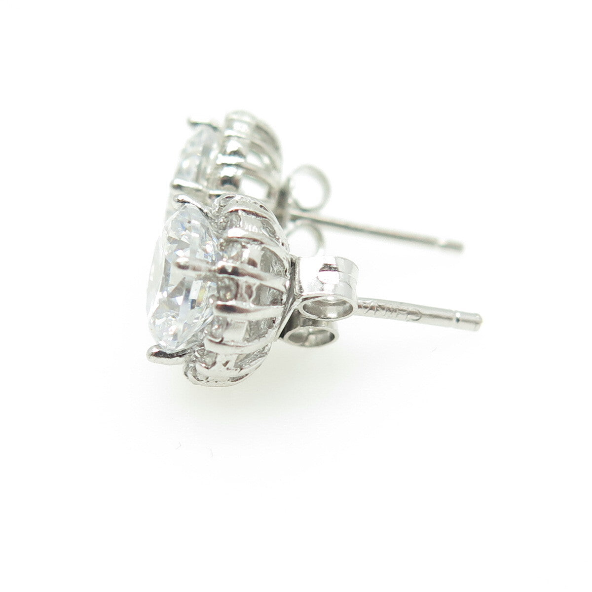 HAN 925 Sterling Silver Round-Cut White C Z Stud Earrings