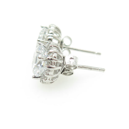 HAN 925 Sterling Silver Round-Cut White C Z Stud Earrings
