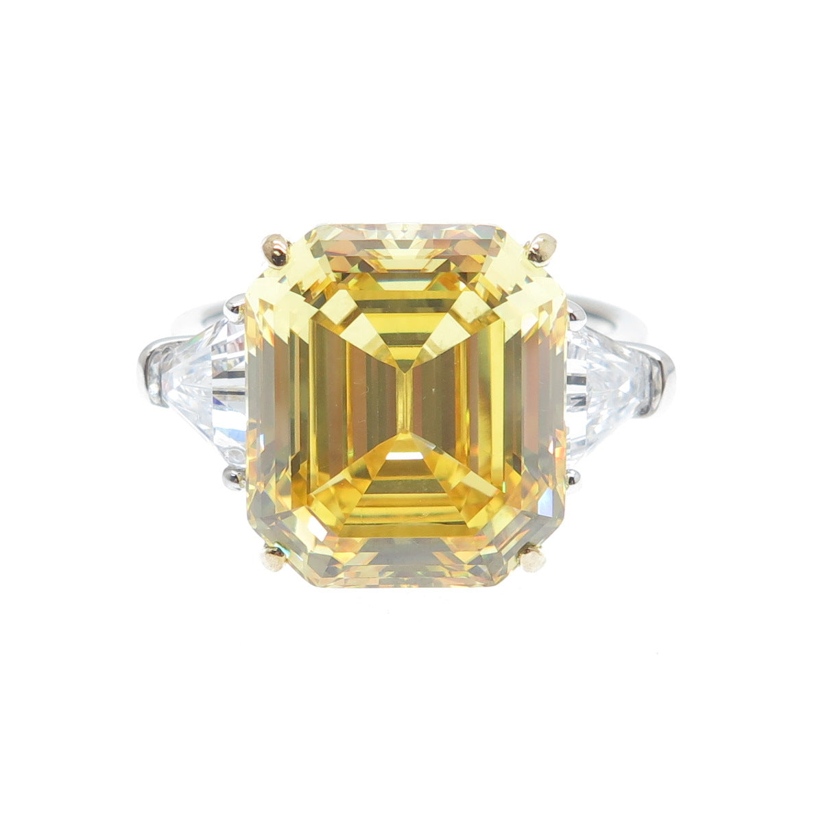 DSMK 925 Sterling Silver 2-Tone Canary & White Multi-Cut C Z Ring Size 10.25